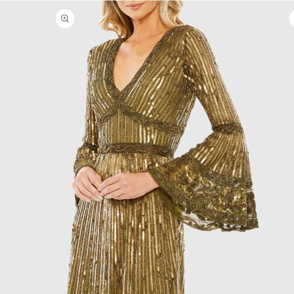 MAC MAC DUGGAL Never Worn GoldEmbellished 3/ 4 Sleeve V Neck A Line Dress